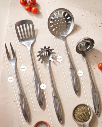 Zulay Kitchen Stainless Steel Cooking Utensil - Stainless Steel Kitchen Utensil - Durable Kitchen Gadgets - Metal Kitchen Accessories - Easy to Clean Kitchen Tools - 5 Piece Set - size: 5 Piece Set