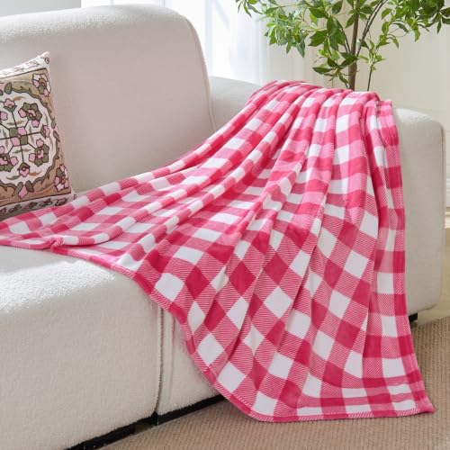 BEDELITE Plaid Fleece Throw Blanket, Pink & White Buffalo 60x80 Inches | 100% Polyester Microfibe, Soft Cozy, Lightweight Warm, Classic Buffalo Plaid, Room Decor, Gift for Women Girls, for Couch Bed - color: Pink & White Plaid, size: Twin(60"x80")