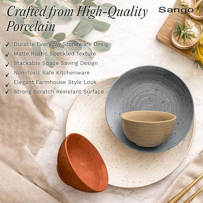 Sango Siterra Painter's Palette 16-Piece Stoneware Dinnerware Set - Service for 4, Ceramic Plates and Bowls Sets, Chip Resistant, Rustic Dishware, Microwave & Dishwasher Safe Kitchen Dishes - color: Rustic Mix, size: 16-Piece Set