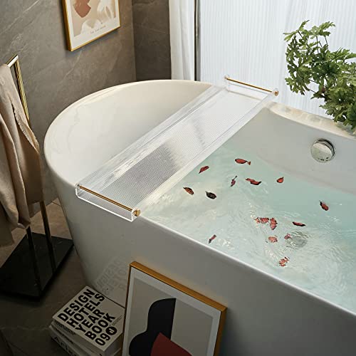 Bathtub Caddy Tray for Luxury Bathroom Bath tub Table Caddy Tray Shelf for Shower with Gold Handles fits All bathtubs - color: Ripple - With Handle
