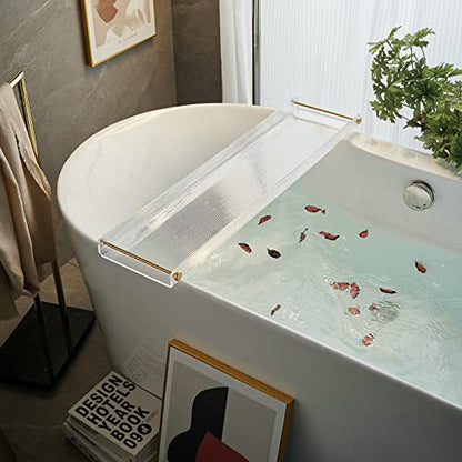 Bathtub Caddy Tray for Luxury Bathroom Bath tub Table Caddy Tray Shelf for Shower with Gold Handles fits All bathtubs - color: Ripple - With Handle