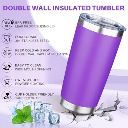 20oz Tumbler with Lid Double Wall Vacuum Insulated Travel Coffee Mug Stainless Steel Thermal Cup Powder Coated Sturdy Coffee Tumbler Bulk for Hot and Cold Beverages(Purple-Blue-Lavender-Yellow,4) - color: Purple-Blue-Lavender-Yellow, size: 20 Ounces (4 Pa