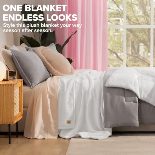UGG Nita King Blanket, Reversible Plush Fleece, 110" x 90", White | Fits King & California King Beds, UGG Fluff Plush Face, Smooth UGG Fluff Reverse, OEKO-TEX Compliant, Easy Care, All-Season - color: White, size: King/Cal King