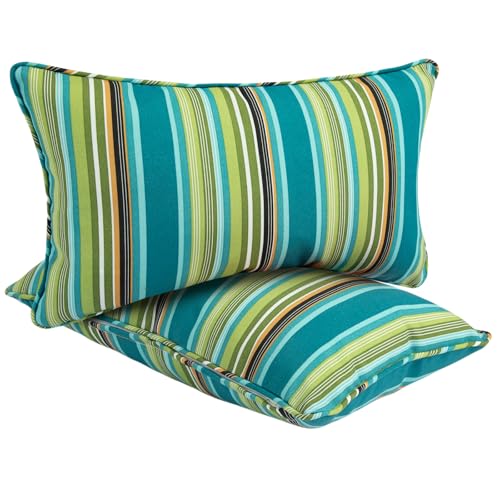 Outdoor Lumbar Pillows Water Resistant 12x20 inch,Decorative Throw Pillow Set of 2 with Insert,Hidden Zipper Headrests for Patio Furniture Sofa Couch Chair(Green Stripe) - color: Green Stripe, size: 20" x 12" (Pack of 2)