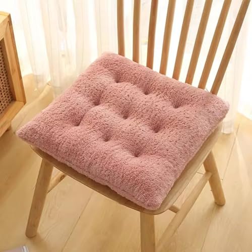 Set of 2 Luxury Sherpa Fleece Chair Cushions with Ties Cushion Pillow 15x15x3 Inch Thick Padding & Tufted Design Tufted Chair Pads for Indoor Dining Room and Kitchen Chairs (Pink,15"x15") - color: Pink, size: 15x15 Inch (Pack of 2)