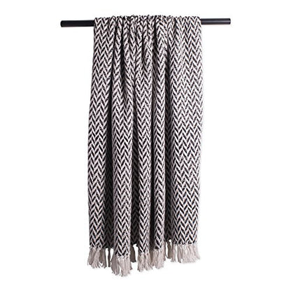 DII Modern Zig Zag Throw Blanket Woven Cotton, Hand-Knotted 2.5" Fringe, 50x60, Black - color: Black, size: 50x60"
