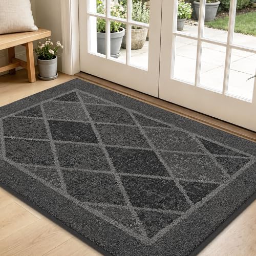 BEQHAUSE Dirt Trapper Door Mats 32" x 48", Non-Slip Washable, Grey | Doormat Indoor Entrance Low-Profile, Dirt Resistant and Absorbent Entryway Rugs Inside Welcome Floor Mat for Front Back Door - color: Grey, size: 32" X 48" (Rectangular)