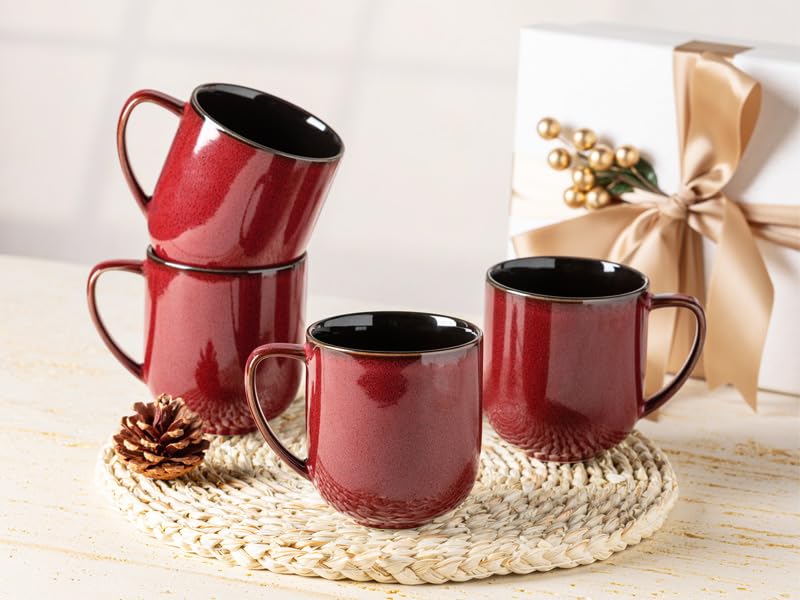 LERATIO Ceramic Coffee Mugs Set of 6,12oz Handmade Coffee Mugs Set | Large Handle for Cappuccino/Latte/Tea/Hot Cocoa,Oven &Dishwasher & Microwave Safe-Red - color: reactive glaze-2
