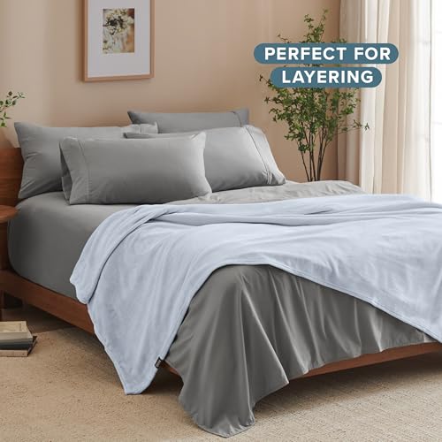 Bare Home Fleece Blanket Luxury Microplush (Full/Queen, Blue Mist) | Ultra-Soft Lightweight Blanket for Bed, Sofa, and Couch, Cozy & Warm Blanket - color: 09 - Blue Mist, size: Full/Queen