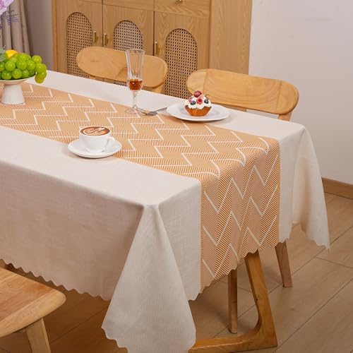 Rectangle Waterproof Tablecloth Linen Textured Table Cloth,Stain and Wrinkle Resistant Washable Fabric Table Cover for Dining, Party, Camping and Outdoor, 60 x 104 Inch, Beige A - color: Beige a, size: 60" x 104" (Rectangular)