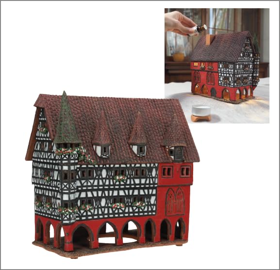 Ceramic Art Tealight Candle Holder Room Decoration Handcrafted Collectible Miniature Aroma Light House Town Hall in Fulda, Germany C330