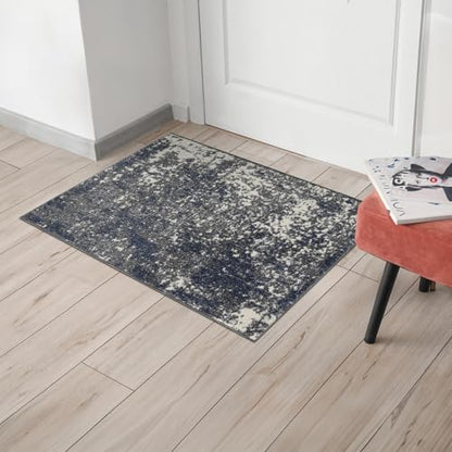 Keen Home Design Abstract Non-Shedding Entryway Rug, Soft Thick Pile, 2x3 | Polypropylene High Pile, Jute Back; Ideal For Bedside, Entryway, Home Office, Nursery - color: Abstract Navy/Gray, size: 2' x 3' (Rectangular)