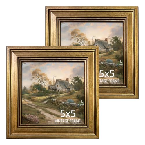 5x5 Picture Frame Vintage Gold Set of 2 for Tabletop & Wall Mount | Picture Frames for Living Room, Bedroom, Office Décor & Wedding Gift - color: Gold, size: 5X5 - 2 Pack