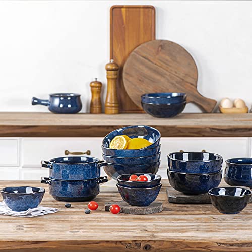 vicrays Ceramic Cereal Bowls - 26 Ounce Porcelain Soup Salad Rice Dessert Cream Set - Chip Resistant Dishwasher Microwave Safe - Set of 6 (Blue) - color: Blue