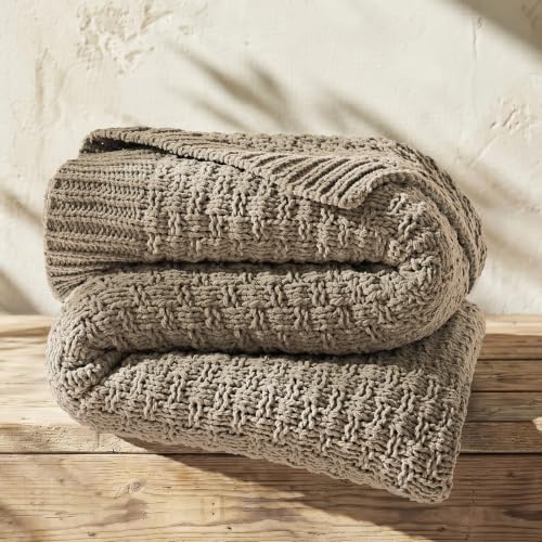 EVERGRACEHOME Chunky Chenille Knit Throw Blanket, Hearth Taupe, 60" x 80" | Basketweave Chenille Knit, OEKO-TEX Certified, Lightweight Warmth, Modern Farmhouse, Decorative Throw for Couch, Bed & Sofa - color: Hearth Taupe, size: 60" x 80"