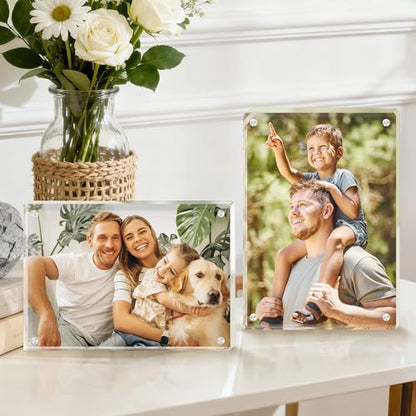 4x6 Acrylic Picture Frame Set of 6, 20mm Thick, Table Display | Double-Sided Transparent Magnetic Frameless Photo Frame, for Office or Home Decor, for Photos, Fits Home, Office - size: 4x6