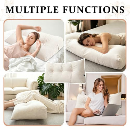 Full Triangular Headboard Pillows Wedge Bed Rest Reading Pillow with Side Pocket Soft Large Backrest Positioning Support Bolster Cushion Grey Black,47 * 4.7 * 15.7in - color: Grey Black, size: Full ：47in*4.7in*15.7in