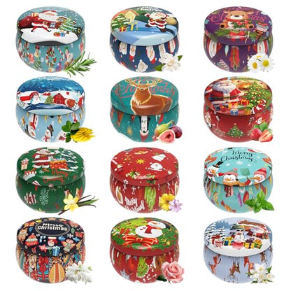 Christmas Candles Gifts Set for Women, 12 Bulk Scented Candles | Home Aromatherapy, Strongly Fragrance, Long Lasting, Portable Travel Tin for Spa Bath Yoga - color: SC05