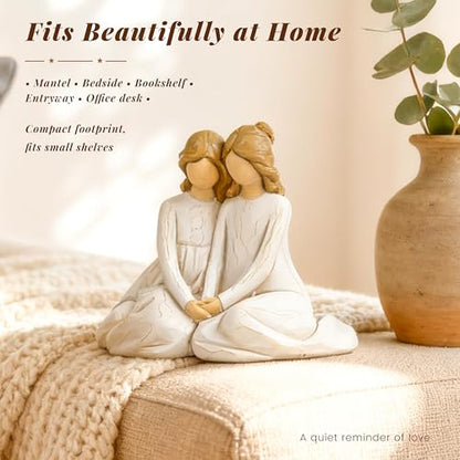 Seated Sister Figurine, Two Sisters Resin Sculpture for Tabletop or Gifting - style: Seated Together
