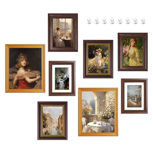 8 Pack Vintage Picture Frames for Wall or Tabletop,2 Sizes 8x10 & 5x7 Inch | Ornate Antique Photo Frames with Glass, Classic Wall Art Decor for Gallery, Living Room, Bedroom, Farmhouse(No Photos)