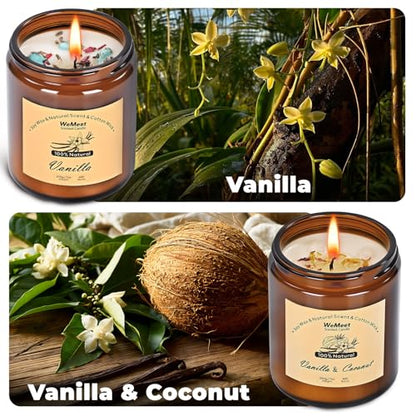 WEMEET Candles for Home Scented 2 Pack, Vanilla Scented Candle with Dried Flowers, Coconut Vanilla Soy Candles with Crystals, Candle Set for Creating a Relaxing Ambiance - color: Vanilla Candle(2 Pack)