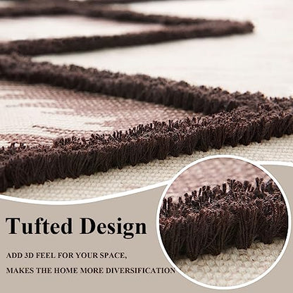 Boho Bathroom Rugs 2x3ft Farmhouse Bath Runner Rug, Small Tufted Cotton Accent Floor Mat with Tassels, Brown - color: Brown, size: 2' x 3' (Runner)