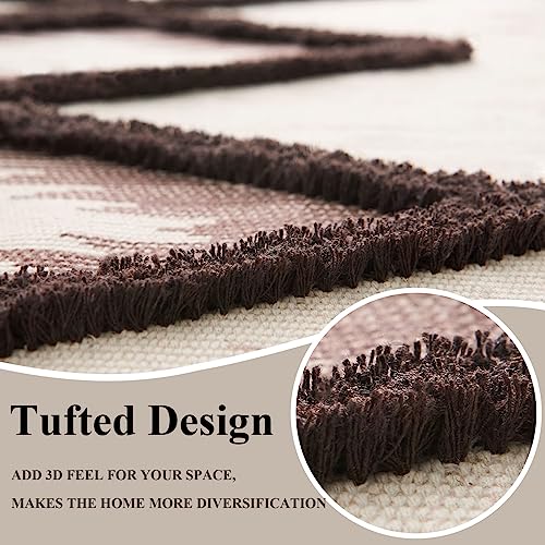 Boho Runner Rug 2'x5', Washable Hallway Rug Runner Non Slip Rubber Backed, Kitchen Farmhouse Area Rug Floor Mat with Tassels, Tufted Woven Cotton Entryway Carpet, Brown - color: Brown, size: 2' x 5' (Runner)