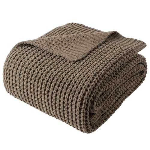Knitted Waffle Throw Blanket , Camel Tan Throw Blanket for Couch 50"x60" | Cozy Chunky Knit Throw Blanket Soft Warm Throws for Men Father Birthday Gifts, Modern Farmhouse Knitted Style - color: Camel, size: 50"x60"