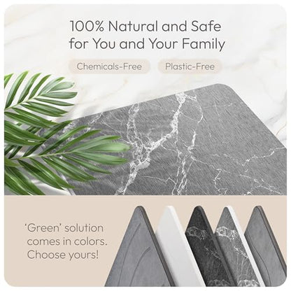 Stone Bath Mat Quick-Dry Absorbing Diatomaceous Earth Bath Mat | 2 Stone Mats - Large & Small Mat for Bathroom | Anti-Slip Diatomaceous Bathmat 100% Natural Bathroom Rug Stones (Gray Marble)