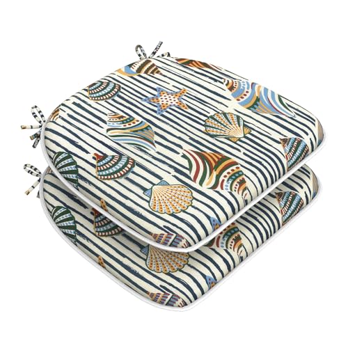 DYTXIII Set of 2 Outdoor Chair Cushions with Ties, Water Repellent Patio Chair Pads 17"x 16" for Outdoor Furniture, Round Corner Seat Cushions for Garden Yard Kitchen Crayon Shells - color: Crayon Shells, size: Pack of 2