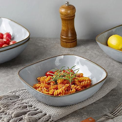 famiware Ocean Pasta Bowls Set of 4, Square 8" Serving Bowl, Blue | Microwave & Dishwasher Safe, Lead-free and Cadmium-free, Stoneware Scratch Resistant Plates Bowls, Serving Bowls - color: Blue