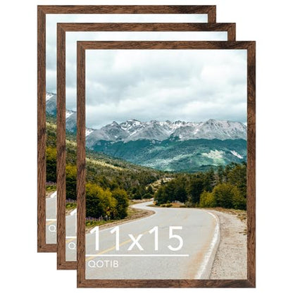 11x15 Picture Frame Deep Brown for Wall Hanging, Wood 11 x 15 Frame Photo Frame for Wall Horizontally or Vertically, Deep Brown, 3 Pack - size: 11x15 inch