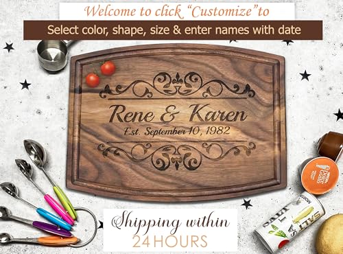 Wooden Cutting Board – Crafted in USA – Serves as Cheese Board, Cutting Board, Chopping Board, Charcuterie Board – Personalized Wood Gift for Wedding, Housewarming, Anniversary, Christmas