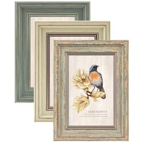 XUANLUO 3 Pack 4x6 Inch Picture Frames Farmhouse Rustic Vintage Distressed Wood Grain Photo Frame with HD plastic cover for Table Top Display and Wall Hanging - color: Mix Color-3pcs, size: 4 x6 inch