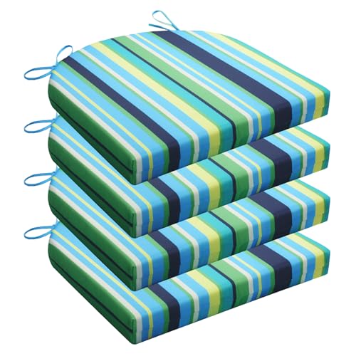 Wellsin Outdoor Chair Cushions for Patio Furniture - Patio Chair Cushions Set of 4 - Water Resistant Round Corner Outdoor Seat Cushions 17"X16"X2", Stripe 01 - color: Stripe 01, size: 17"x16"x2"(Pack of 4)