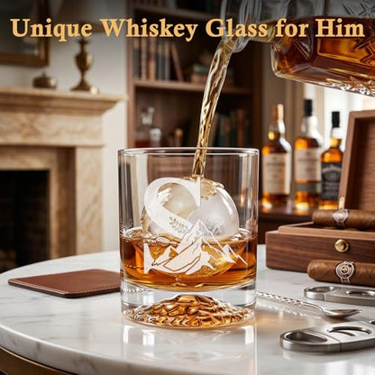 Personalized Whiskey Glass Gift Set for Men – Monogrammed Initial Rocks Glass with Slate Coaster, Wooden Box & Whiskey Stones, Birthday Father's Day for Him Dad Husband (S)