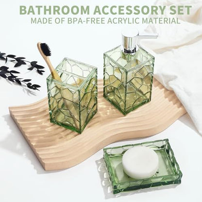 GAHEFY Green Bathroom Accessories Set with Toothbrush Holder, Soap Dispenser, Tumbler, Soap Dish, Sage Green Bathroom Decor, Acrylic (Green-4pcs) - style: Green-4pcs