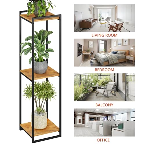3-Tier Rustic Brown Plant Stand Indoor 45" Tall Metal Wood | Modern Plant Shelf, Corner Flower Pot Holder Organizer for Living Room Balcony Garden