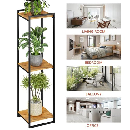 3-Tier Rustic Brown Plant Stand Indoor 45" Tall Metal Wood | Modern Plant Shelf, Corner Flower Pot Holder Organizer for Living Room Balcony Garden