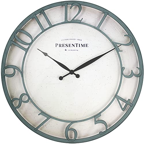 21" Farmhouse Series Wall Clock | Vintage Style, Retro Clock, Raised 3D Arabic Numeral, Aged Teal Finish. Wall Décor for living room and entryway - color: Aged Teal Finish, size: 21 inch