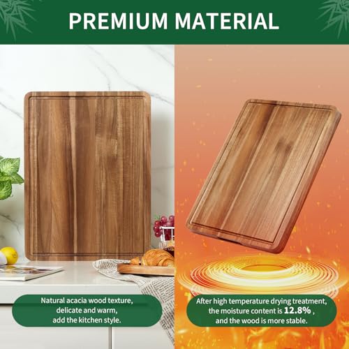 Garvee Acacia Wood Cutting Board for Kitchen, 20"x15"x1.38" Large Wooden Chopping Board, Reversible Wooden Butcher Block with Deep Juice Groove and Side Handle for Meat, Vegetables, Cheese, Fruit