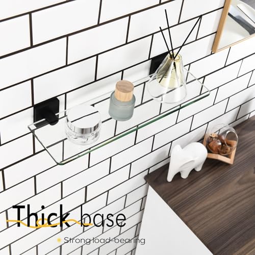 KOKOSIRI Bathroom Glass Shelf 16-Inch Tempered Glass Floating Shelves Shower Storage Kitchen Rack Wall Mount, 2 Pack Black Stainless Steel B1107BK-L16-P2 - color: Matte Black, size: 16-Inch(2 Pack)