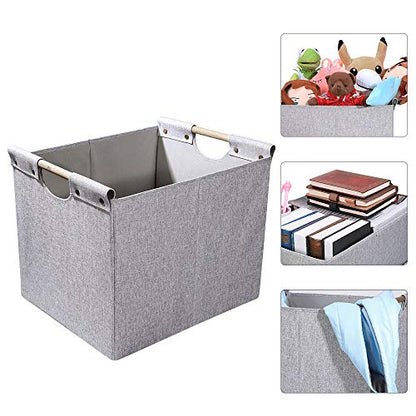 HOONEX Large Foldable Storage Bins, Linen Fabric, 2 Pack, with Wooden Carry Handles and Sturdy Heavy Cardboard, for Home, Office, Car, Nursery, Light Grey - color: Light Grey