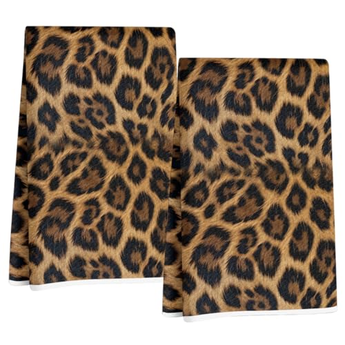 2 Pcs Funny Retro Leopard Kitchen Towels, Cheetah Decor Reuse Hand Towels - color: Multi 1527