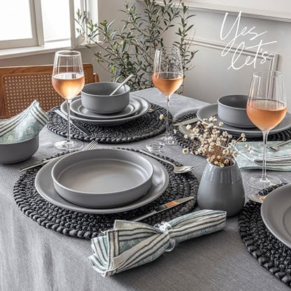 over&back Rim Dinnerware Set - Stoneware Dishes - Comes with 4 Dinner Plates, Salad Plates, Cereal Bowls, and Dinner Bowls - 16-Piece All-Occasion Place Settings - Serves Four - Semi-Matte Charcoal - color: Charcoal, size: Dinner Set | 16 Pieces