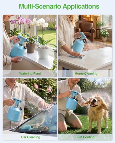 TaskStar Electric Spray Bottle 2L/0.5 Gallon, Battery Powered Garden Sprayer Up to 7.5 Hours Long Battery Life with Fast Charging, Automatic Mister Spray Bottle for Plant with Independent Water Inlet
