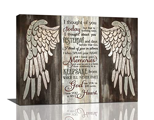 exroozy Angel Wings Wall Art Rustic In Memory Pictures Wall Decor Angel Wings I Thought of You Today Painting Prints Framed Artwork Ready to Hang 16''x20'' - color: angel wings, size: 16"L x 20"W