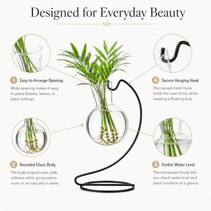 Desktop Glass Plant Propagation Station with Metal Stand,Tabletop Plant Terrarium,Hydroponics Vase for Propagating Hydroponic Office Garden Home Decor, for Weddings, Centerpieces (4)