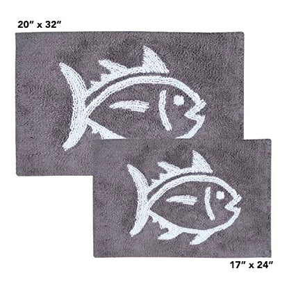 Southern Tide Reversible Bath Rug – 100% Cotton, Soft & Absorbent – Double-Sided Design with Signature Skipjack – Machine Washable Coastal Accent Rug – 20" x 32" – Grey - color: Grey