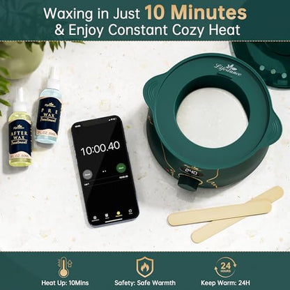 Lifestance Waxing Kit for Women & Men - L3 Emerald Alloy Digital Warmer, Silicone Wax Pot Liner, Hair Removal Kit with 14.1oz Hard Wax Beads & Oil Spray Professional for Home Brazilian Bikini Face Leg - color: Chic Enhanced LCD (Emerald Alloy) Kit